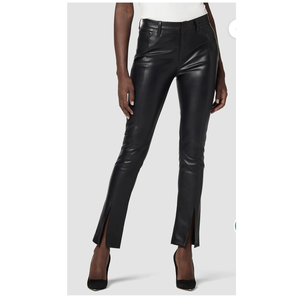 Hudson Barbara High Rise Straight Vegan Leather Ankle Pant Slit Hem Women's 25